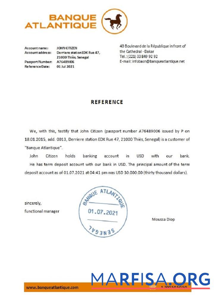 Downloadable Senegal Banque Atlantique reference download for verification